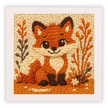 SDOYUNO Punch Needle Kit with Frame for Adults Beginners Kits 9.84 x 9.84 Inch Embroidery Starter Kits Punch Needle Kit with Fox Pattern, Threader, Yarns, Rug Punch, DIY Craft Kits (Brown)