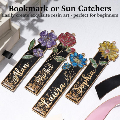 LET'S RESIN 12pcs Metal Bookmark Bezels for Resin with Tassels, UV Resin Molds for DIY Bookmarks, Flower Bookmark Bezels Kit for Craft Supplies & Wind Chime Accessories, Gifts for Book Lover