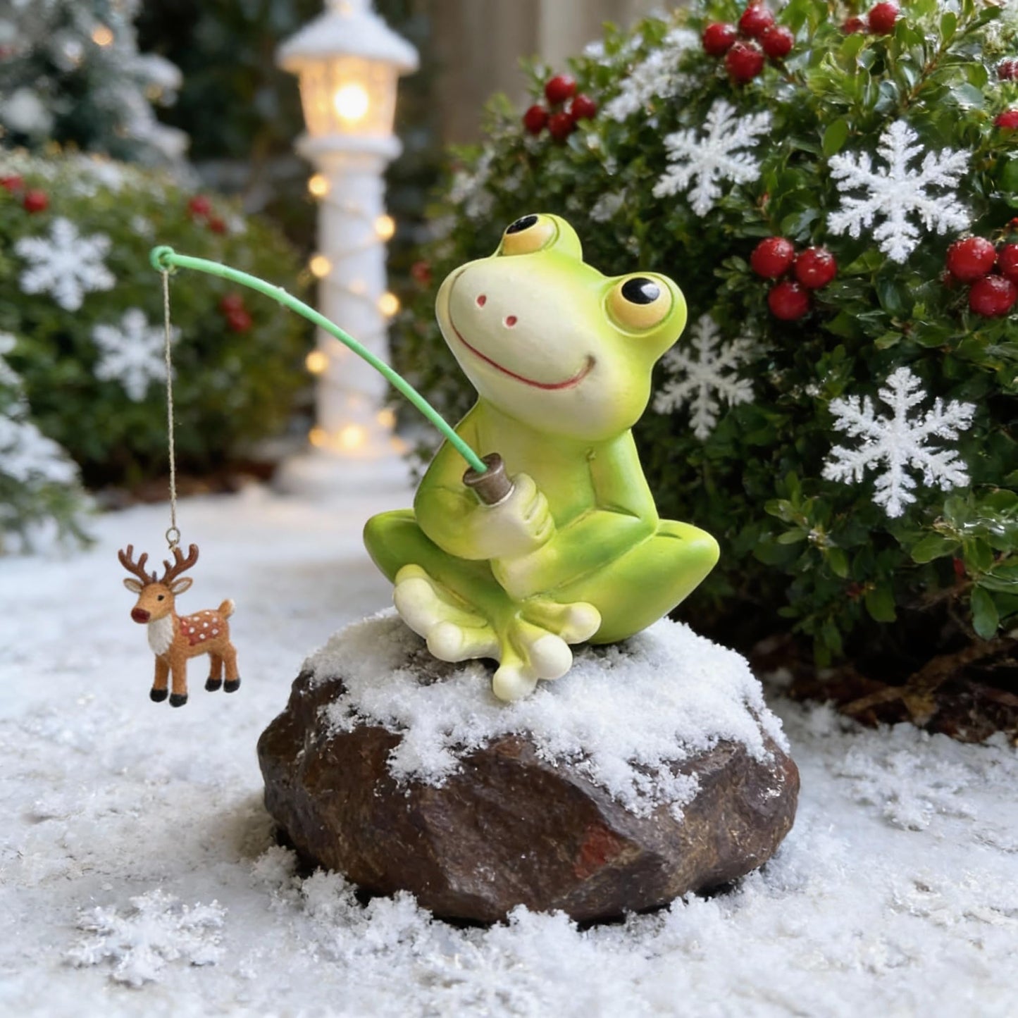 YCFbing Miniature Chrstmas Frog Statue Fairy Fairy Garden Decor Outdoor Chrstmas Figurine Light Frog Lawn Ornament for Housewarming Gift for Women Mom (Fishing)
