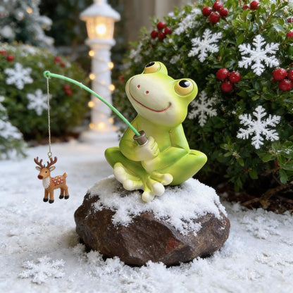 YCFbing Miniature Chrstmas Frog Statue Fairy Fairy Garden Decor Outdoor Chrstmas Figurine Light Frog Lawn Ornament for Housewarming Gift for Women Mom (Fishing)