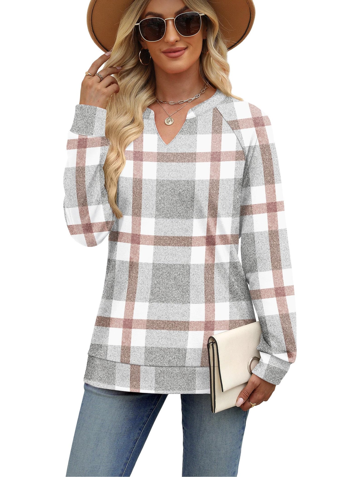 SAMPEEL Sweatshirts for Women V Neck Long Sleeve Shirts Lightweight Sweaters Fall Fashion Tops Outfits 2025
