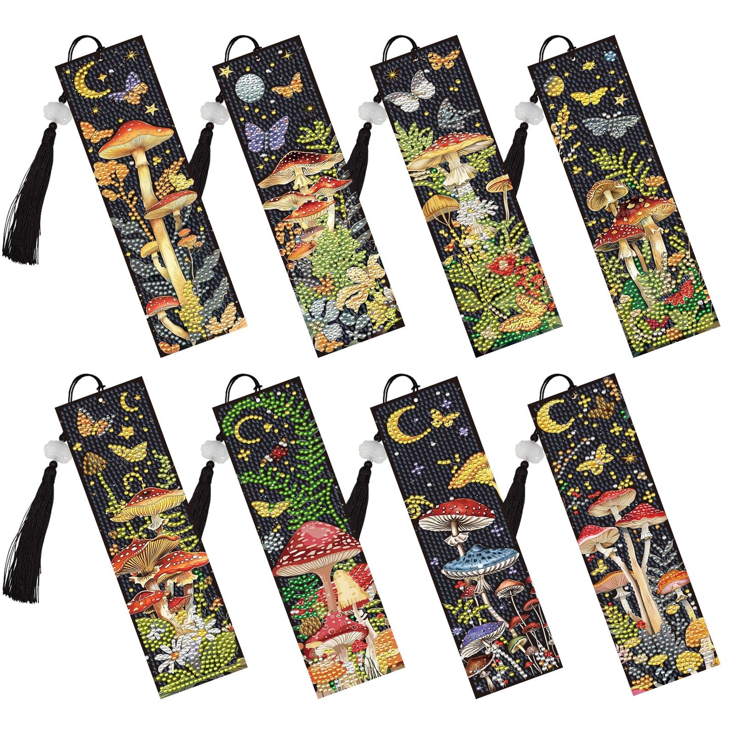 INCOK Mushroom Diamond Art Bookmarks - 8 PCS DIY Diamond Painting Bookmarks Kits Flower Butterfly Art Craft Supplies Birthday Mothers Day Gift for Mom Grandma Reading Lover Beginners Teacher Adults