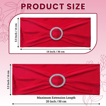 MDS Premium Spandex Chair Sashes - Stretchy Bow Covers with Buckle Slider | Universal Fit for Weddings & Events - Red