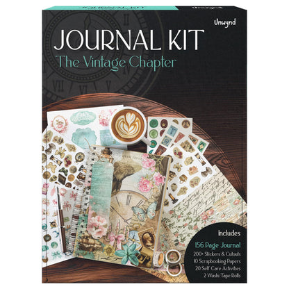 Unwynd Vintage Chapter Journal Kit Scrapbooking Kit, Aesthetic Flower Scrapbook Kit for Bullet Junk Journal, Washi Tape, Stickers, Papers DIY Journaling Supplies,Gift Adult Women Beginner Calligraphy