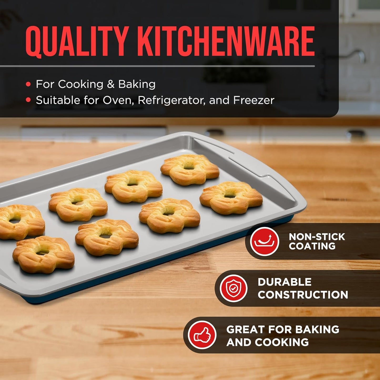 Bakken Swiss Cookie Sheet 3 Piece Set - Non-Stick Stackable Baking Pans with Deluxe Ceramic Coating