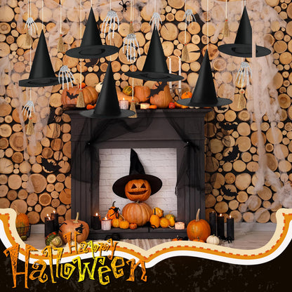 Wavwavw 32 Pcs Halloween Hanging Decorations Set, Floating Witch Brooms Witch Hat Skeleton Hands Wizard Straw Broom Accessories for Party Favors Birthday DIY Crafts