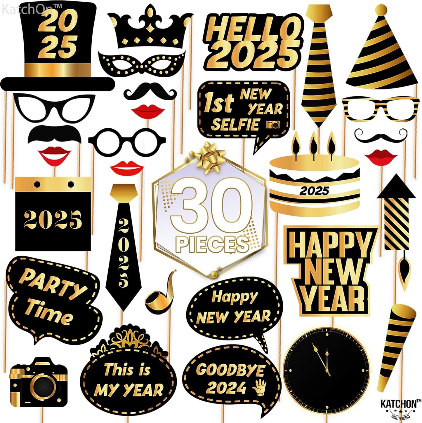 KatchOn New Years Eve Photo Booth Props 2025, Happy New Year Decorations, NYE Party Supplies 2025