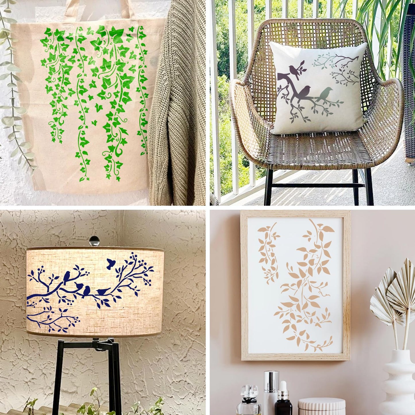 Tree Leaf Vine Stencils for Painting on Wood, Large Bird Branches Stencils for Crafts Reusable Wood Burning Drawing Art Paint Stencil and Patterns for Wall Furniture Canvas (Tree)