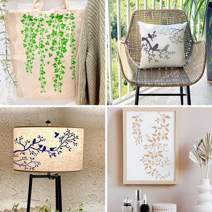 Tree Leaf Vine Stencils for Painting on Wood, Large Bird Branches Stencils for Crafts Reusable Wood Burning Drawing Art Paint Stencil and Patterns for Wall Furniture Canvas (Tree)
