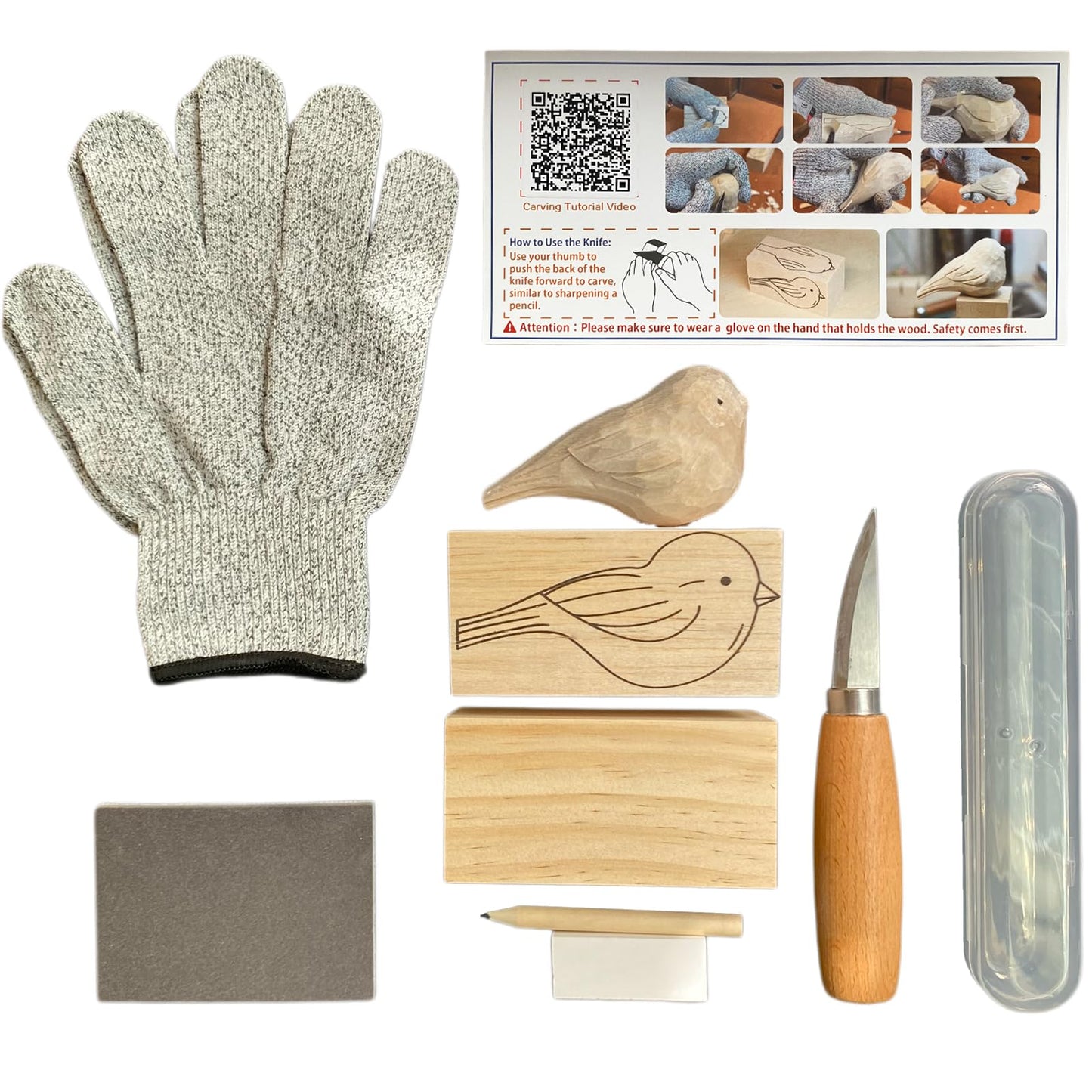Msamiagfn Wood Carving Kit for Beginners, Essential Wood Whittling Kit for Beginners, Knife Tools Accessories, Balsawood and Basswood Blocks, Bird Carving Video Tutorial, DIY Kits for Adults Hobbies