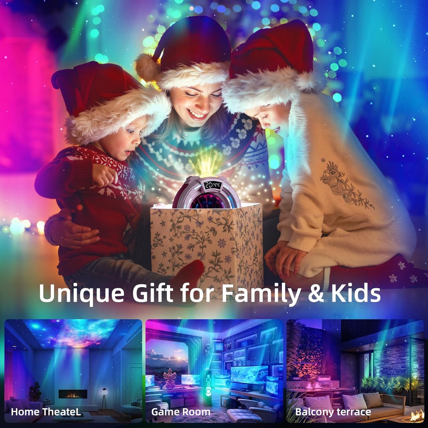 Space Portal Plasma Ball Night Light, LED Galaxy Projector Alien Lamp with White Noise, Bluetooth Music Speaker Alarm