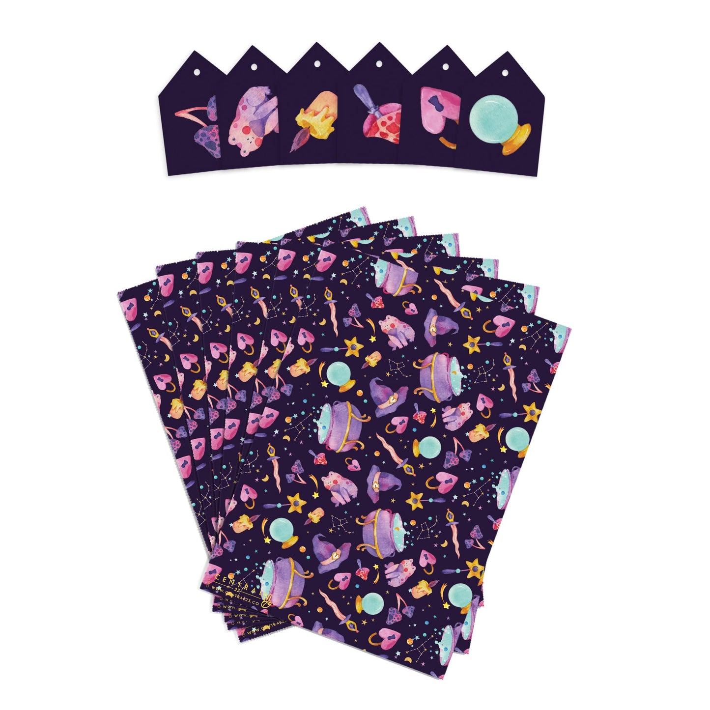 CENTRAL 23 Witch Wrapping Paper - Purple Gift Wrapping Paper - 6 Sheets Gift Wrap For Halloween - Dark Mystic - Comes With Fun Stickers