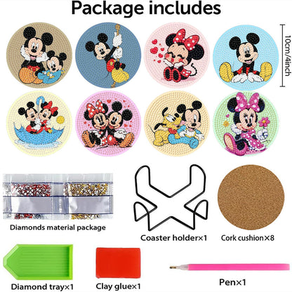 nekpiahu 8Pcs Cartoon Diamond Painting Coasters with Holder,DIY Cartoon Life Coaster Diamond Art Kits for Adults, Beginners Round Full Drill Diamond Art Craft Supplies