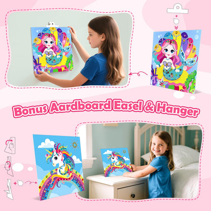 Gem Art Sticker Kit, Arts and Crafts for Kids Age 4-12, 8 Unicorn Princess Themes Diamond Art Kit, Gemstone Sticker Crafts Christmas Birthday Gifts for Girls Ages 4,5,6,7,8 Year Old