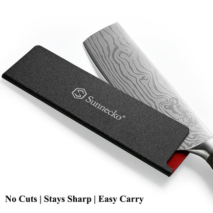 Sunnecko Japanese Nakiri Knife 7 Inch - 15° Edge Carbon Steel Chef Knife Full Tang Forged Blade Vegetable Cleaver with Sheath, Kitchen Gift for Home Cooks & Pros, Father's Day Box
