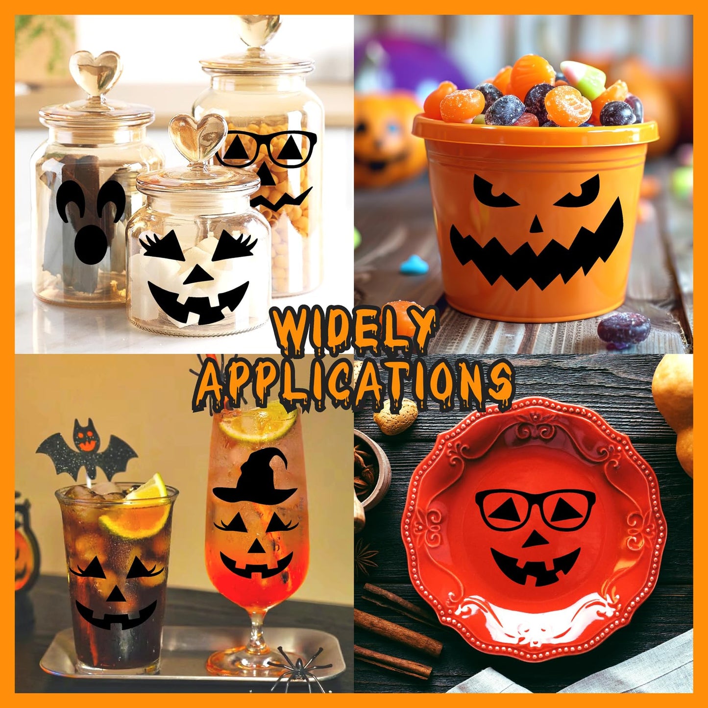 Halloween Face Stickers for Crafts Pumpkin Decorating Stickers for Pumpkins Glass Jars Halloween Vinyl Faces Decals Cute Ornaments Decals Funny Faces Crafts for Party Supplies Decorations