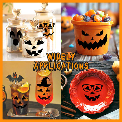 Halloween Face Stickers for Crafts Pumpkin Decorating Stickers for Pumpkins Glass Jars Halloween Vinyl Faces Decals Cute Ornaments Decals Funny Faces Crafts for Party Supplies Decorations