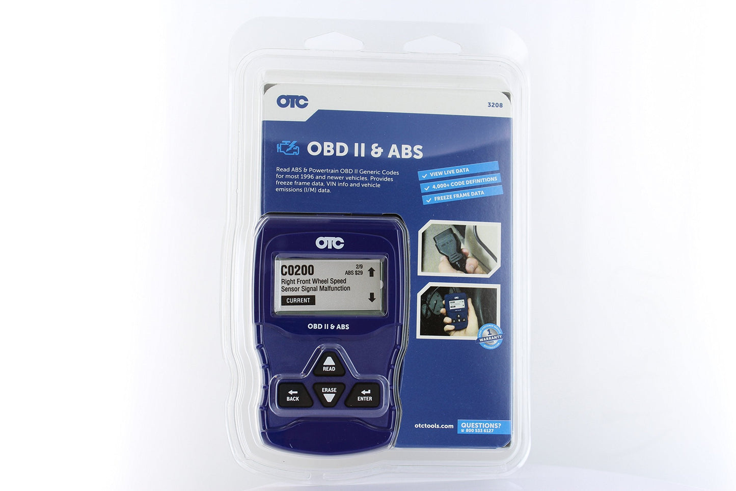 OTC Tools 3208 OBD II & ABS Scan Tool with Enhanced Engine and Transmission Codes, Blue