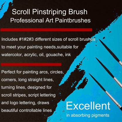 Sdanart Scroll Pinstriping Brush,3 PCS High Performance Script Pinstripe Brushes,Made from A Blend of Squirrel Hair, Wool and Nylon，Professional Art Paintbrushes,Suitable for Artists and Beginners