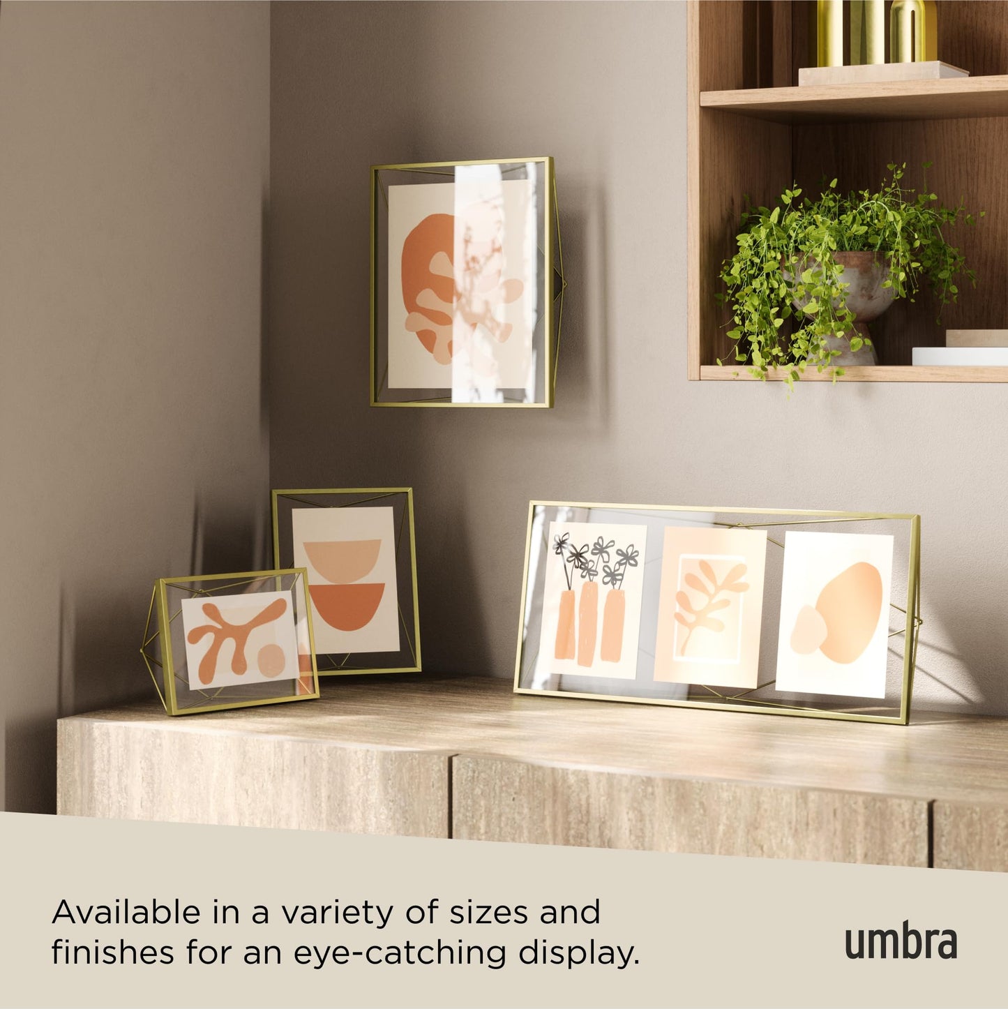 Umbra Prisma 4x6 Picture Frame, Metal Floating Wall or Desk Photo Display for Pictures, Art, Illustrations, and More, Brass