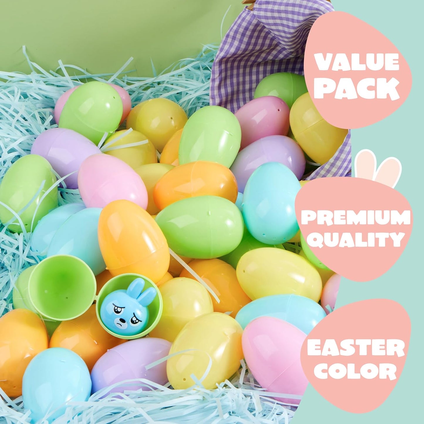 3.15" 25PCS JOYIN Pastel Easter Eggs, Large Plastic Eggs, Empty Colorful Fillable Eggshells for Easter Hunt, Party