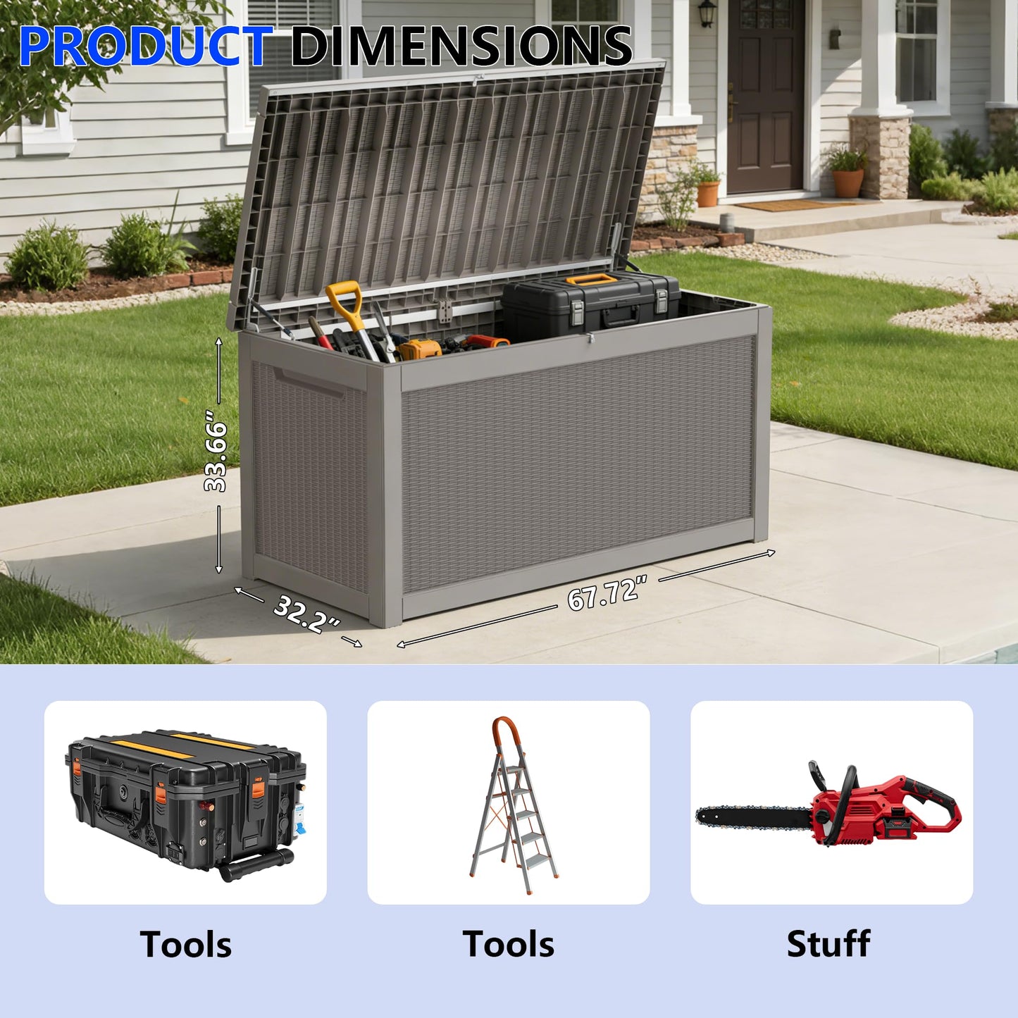 Decksplore 320 Gallon Outdoor Storage Box Resin Deck Box All Weather Waterproof Large Lockable Storage Container Deck Box for Patio Furniture, Garden Tools, Lockable, Grey