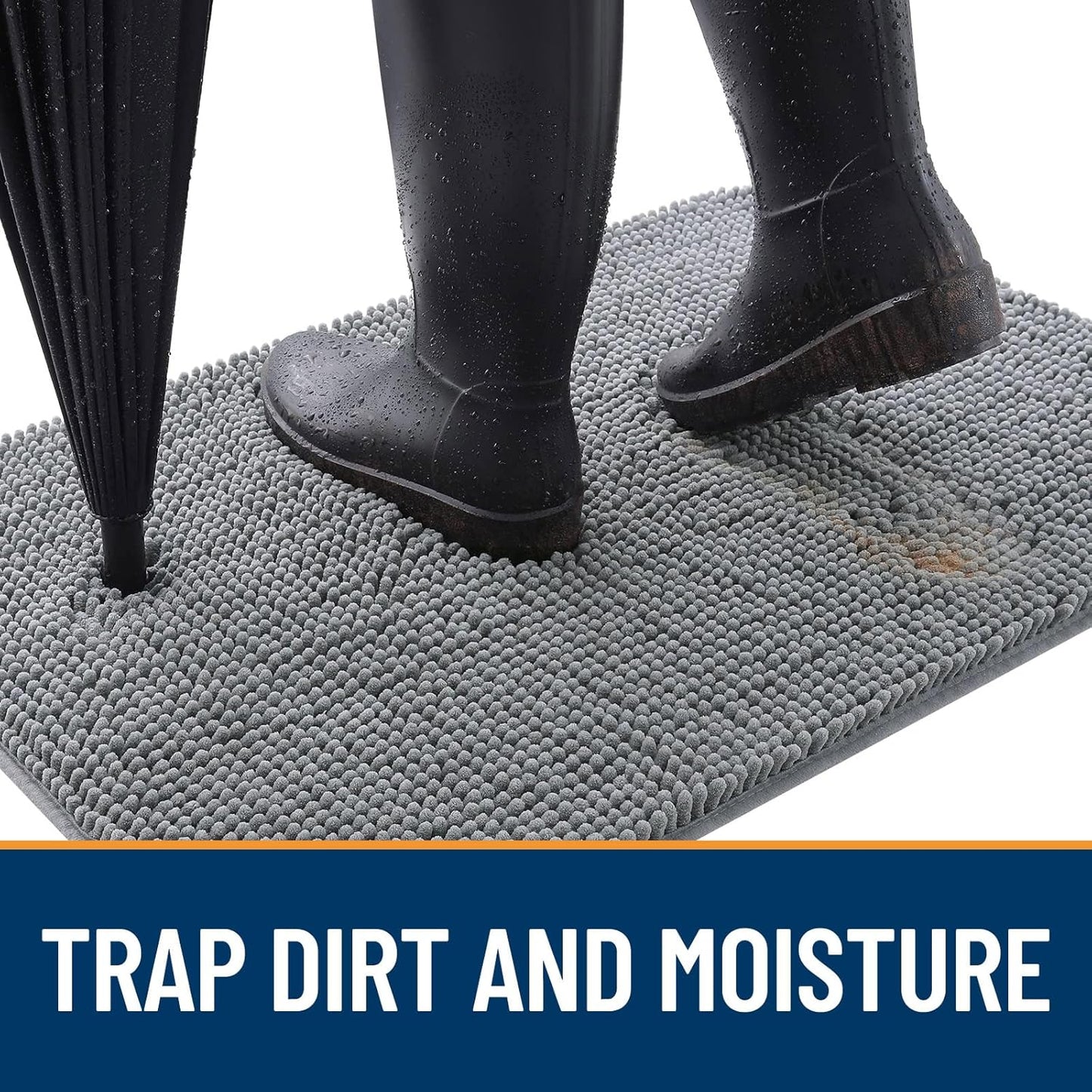 OLANLY Dog Door Mat - Absorbent Non-Slip Chenille Mat for Muddy Paws | 34x21 Inches, Quick Dry, Grey