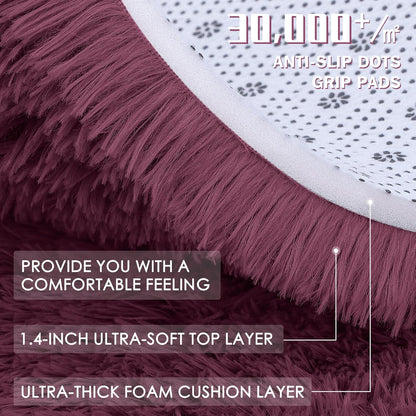OLANLY Round Burgundy Area Rug - Soft, Machine Washable 7 ft Shaggy Carpet for Bedroom & Living Room Decor