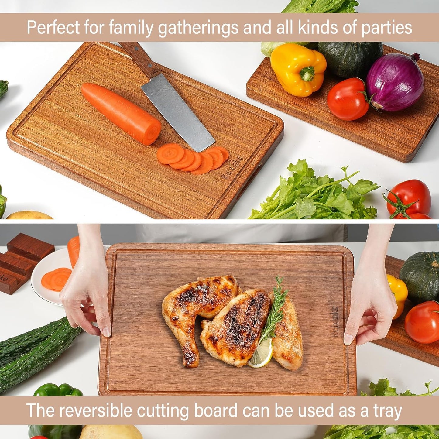 14 9.5 Inch Solid Teak Wood Cutting Board One Piece Non Glued Thick Crack Resistant Wooden Chopping Board