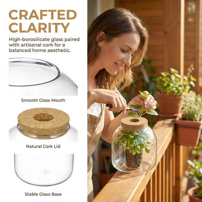 NUOBESTY Glass Terrarium Jar with Cork Lid, Hydroponic Plant Propagation Vase, Clear Round Betta Fish Bowl Tank for Moss Succulent Indoor Desktop Home Decor
