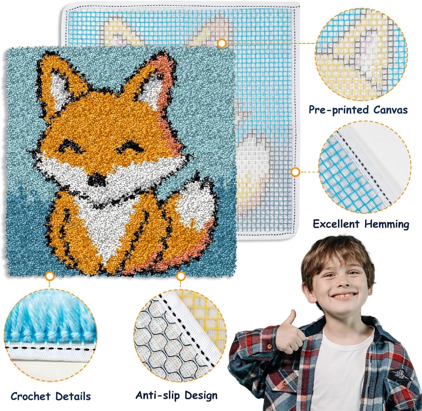 Latch Hook Kits for Kids Adults DIY Rug Tapestry Kits with Printed Canvas Embroidery Kits Festival Christmas Gifts Home Decoration (Cat)
