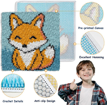 Latch Hook Kits for Kids Adults DIY Rug Tapestry Kits with Printed Canvas Embroidery Kits Festival Christmas Gifts Home Decoration (Cat)