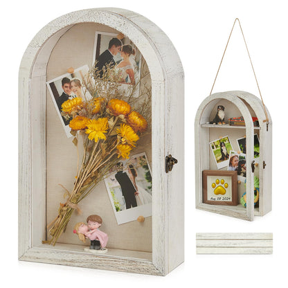 DGWJSU Shadow Box Frame 10x16 Large Shadow Boxes Display Cases with Linen Back and Removable Shelves, Picture Frame Wedding Bouquet Memorabilia Medals Photos Memory Box for Keepsakes (White)