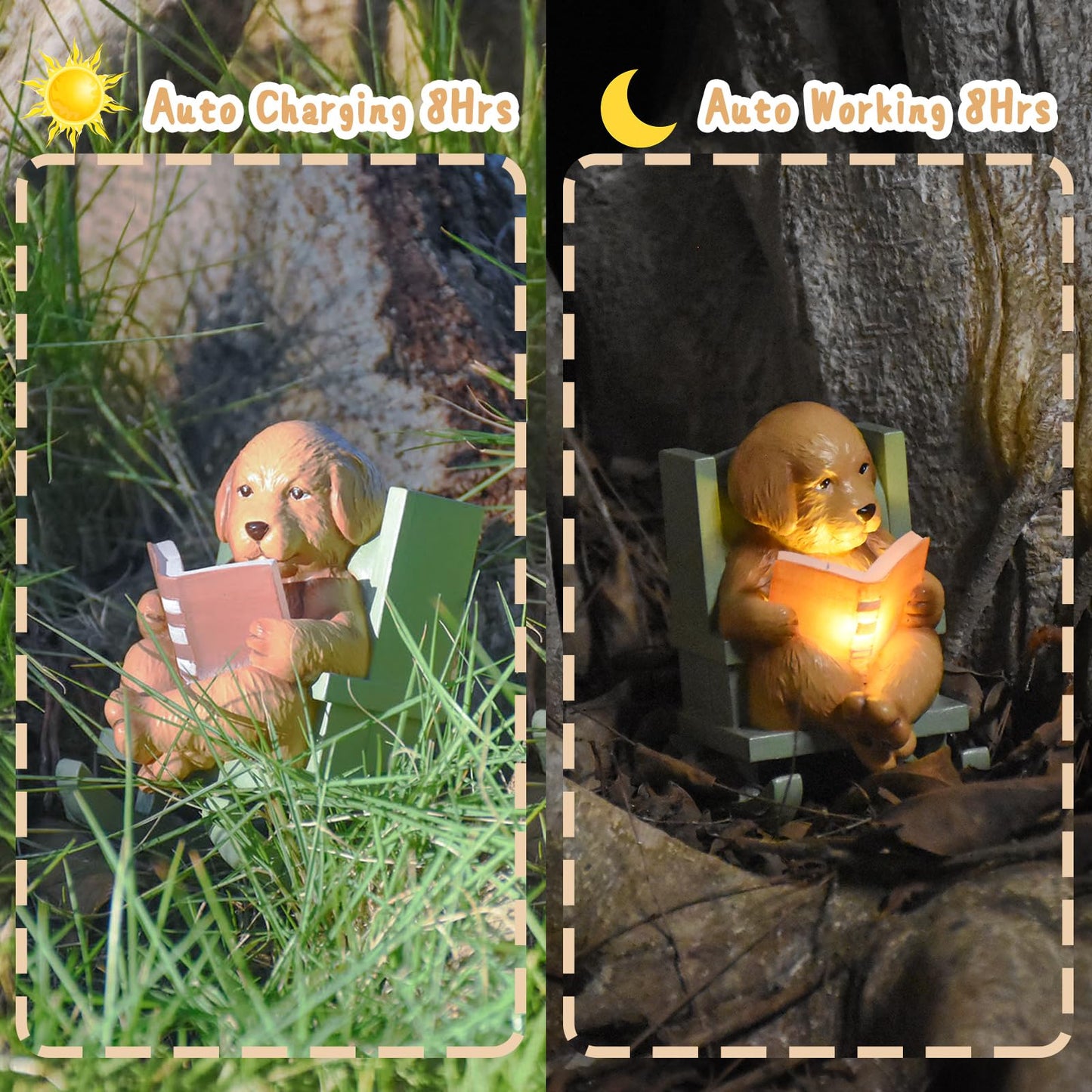 Sheaifun Solar Garden Statues Dog Statues Fairy Garden Accessories Outdoor Resin Dog Figurine Miniature Golden Retriever Statue with Lights for Outside Porch Patio Decor 3x2x3.5 in Gardening Gifts