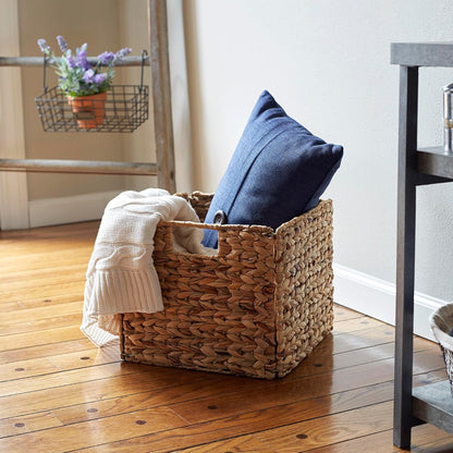 Household Essentials Foldable Wicker Storage Bin, Water Hyacinth, Sturdy Steel Frame, Handwoven and Decorative, Durable