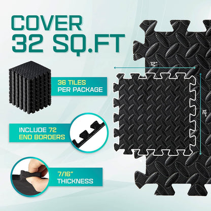 Yes4All Interlocking Foam Mats for Gym Exercise Equipment – (30cx30cm Each Tile - Pack of 12 Tiles for 1 Square Meter) Eva Interlocking Floor Tiles