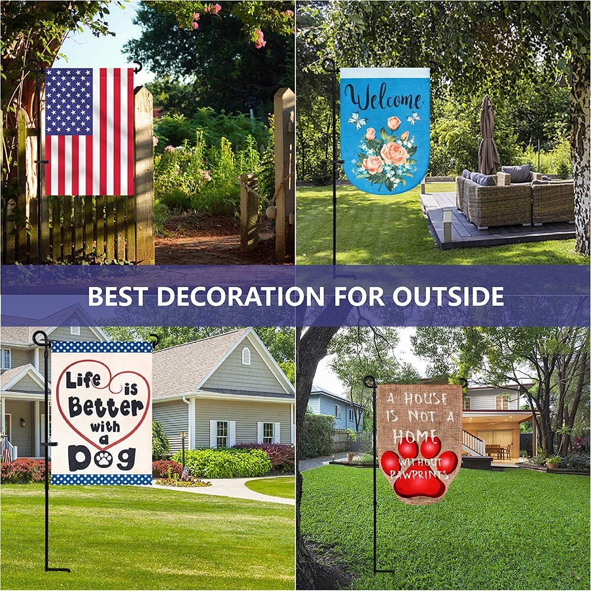 YEAHOME 3PC Garden Flag Holder Stand, Weather-Proof Metal Flagpole with Clip for Outdoor Decor