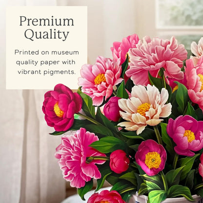 Freshcut Paper Peony Paradise 13 Inch Life-Sized 3D Pop Up Card – Birthday, Mothers Day, Thank You, Gifts for Mom and Her – Includes Notecard and Envelope