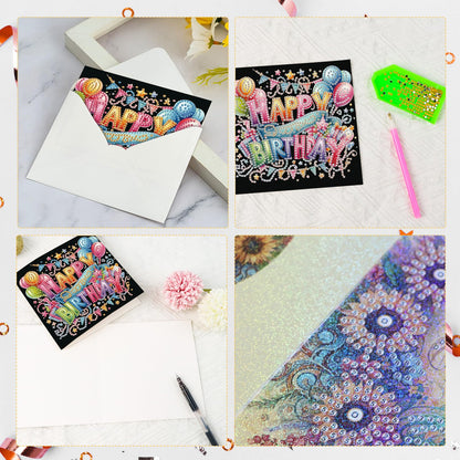 antor 6 Pcs 5D Diamond Painting Greeting Card Kits, Laser Effect Diamond Art Birthday Cards Special Shaped Diamond Art Postcards Crafts for Birthday Holiday (30x15cm)