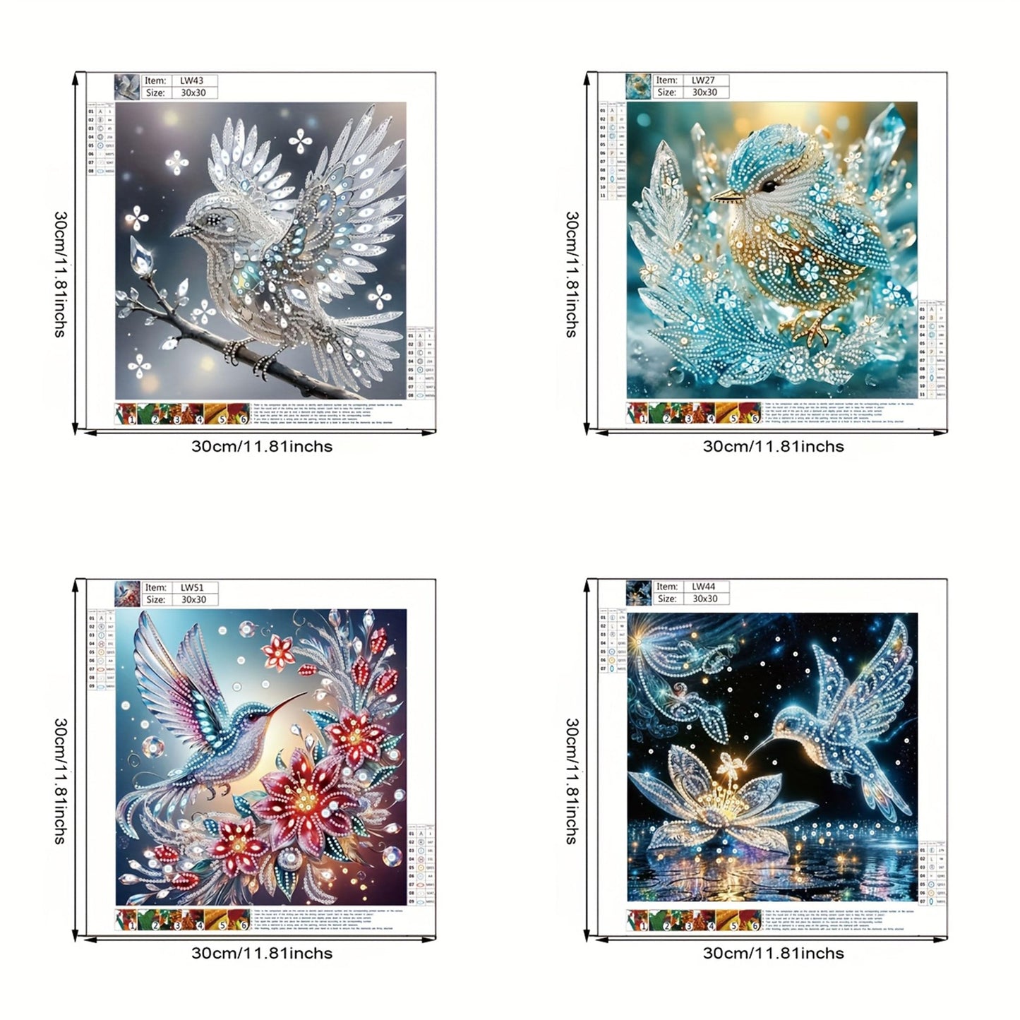 4PCS/Set Diamond Art Kits for Adults,Special Shape Partial Bird 5D DIY Diamond Painting Kits for Beginners, Hummingbird Diamond Mosaic Kit,Crystal Rhinestones Gem Art,Home Decor 11.81X11.81inchs