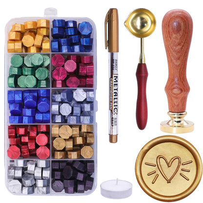 SWANGSA Wax Seal Kit, Heart Stamp With 200pcs Sealing Beads, Great for Embellishment of Wedding Invitations, Wine Packages, Gift Wraps