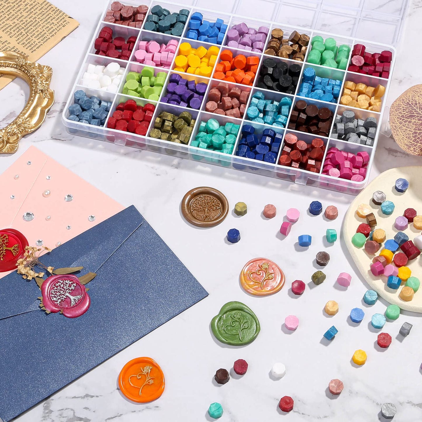 728pc Sealing Wax Beads - 28 Color Pellets for Letter Stamp Sealing & DIY Craft