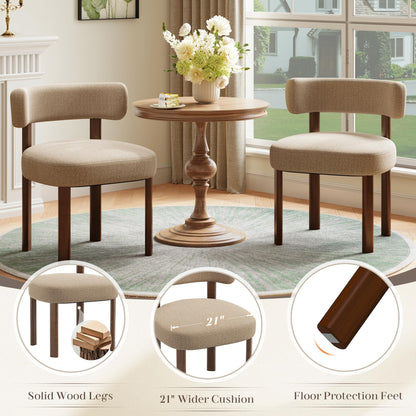 smartue Wooden Dining Chairs Set of 6, Upholstered Kitchen Chairs with Solid Wood Legs, Mid Century Dining Room Chair with Ergonomic Curved Backrest for Kitchen Dining Vanity, Camel
