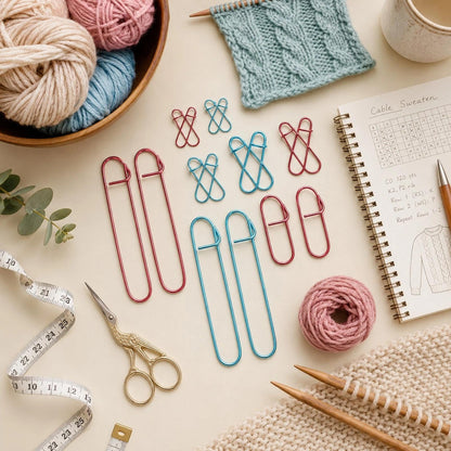 LOGOFUN 50pcs Stitch Holders for Knitting Aluminum Yarn Stitch Holders Safety Pins Crochet Knitting Notions (Random Colors)