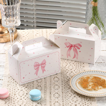 48 Count Pink Bow Treat Boxes Party Favors - 6x3.5x2.9 Inch Goodie Gift Boxes, Cute Bow Themed Candy Dessert Boxes for Birthday, Bridal & Baby Shower, Bachelorette, Engagement Party Supplies,4 Assorted Designs