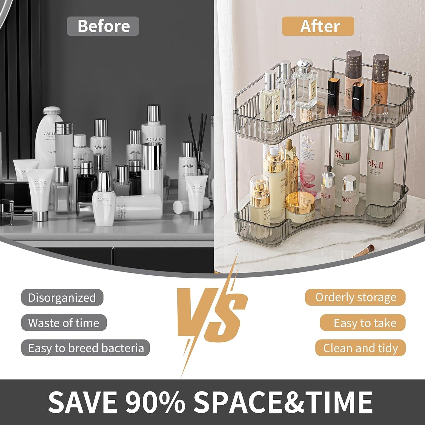 YCIA&DONE Corner Counter Bathroom Organizer, 1 Tier Clear Cosmetic Perfume Tray for Makeup and Skincare