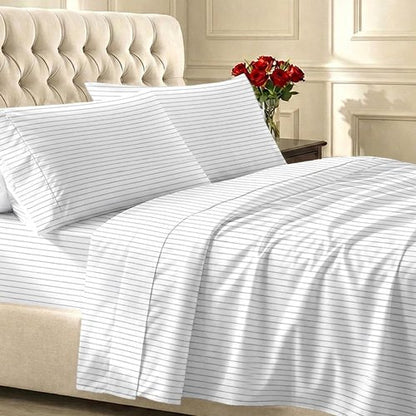 California Design Den Cal King Bed Sheets Set - 400 TC Award-Winning Soft Cotton, Smooth Sateen Finish, Deep Pockets, Cozy Pinstripe Bedding