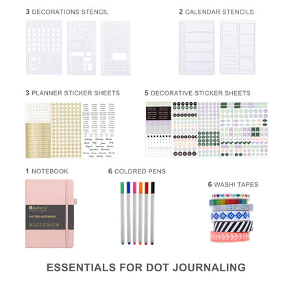 &And Per Se Dotted Journal Kit – Journaling set with Dotted Notebook, Stencils, Stickers, Washi Tapes & Colored Pens for Beginners (Pink)