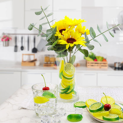 40Pcs Artificial Lifelike Cherries Lemon Lime Slices and Wedges. Decorative Lemon Slices and Blocks Red Black Cherries Fake Fruit for Home House Kitchen Party Wedding Décor Desk Ornament DIY Craft
