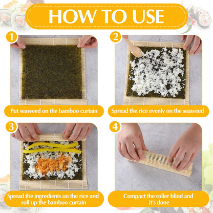 Hoolerry 24 Pcs Sushi Mat Bulk Bamboo Sushi Making Roller Non Stick Square Rolling Mat for Home Party Supplies, 9.5" x 9.5"